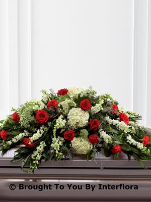 Mixed Casket Spray - Red and Green